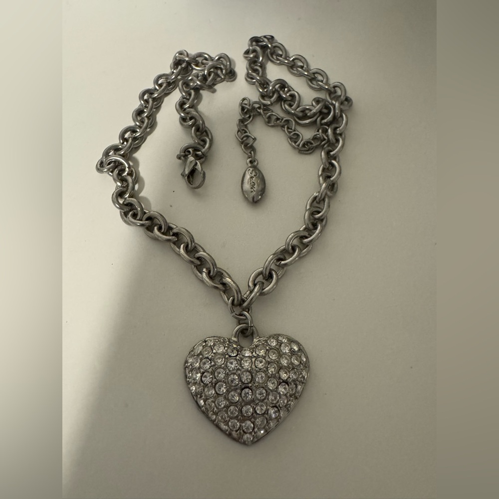 Guess Silver Heart Charm Necklace